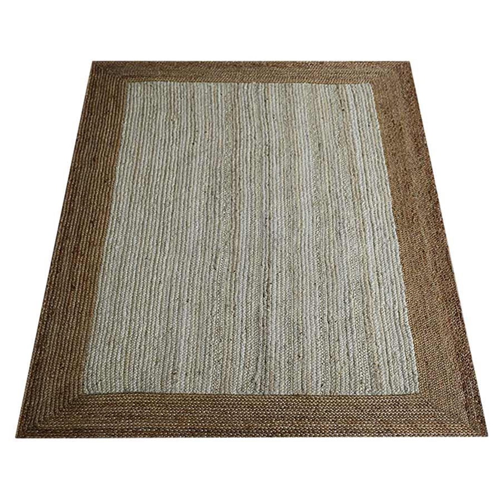Hand Woven Jute Eco-Friendly Area Rugs - 3'X5', Rectangle Shape, White Beige Color, Contemporary Pattern, High Pile, Natural Fiber, Outdoor Indoor Handmade Area Rugs For Living Room (J00016)