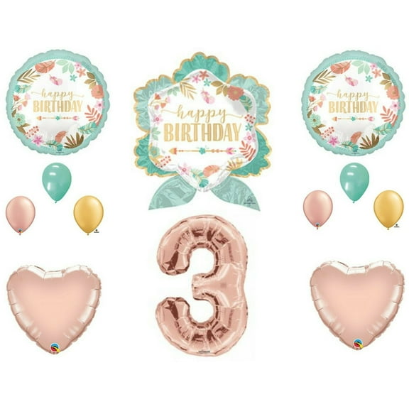 Boho Arrow 3rd Birthday Party Balloons Decoration Supplies Third Rose Gold Chic