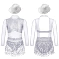 thumbnail image 5 of iiniim Kids Girls Jazz Tango Dance leotard Outfit Long Sleeve Sparkle Sequins Tassles Hollow Back Silver 8, 5 of 6