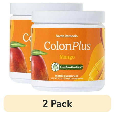 (2 pack) Santo Remedio Colon Plus Detoxifying Fiber Blend with Psyllium Seed Husk, Mango, 1 Container