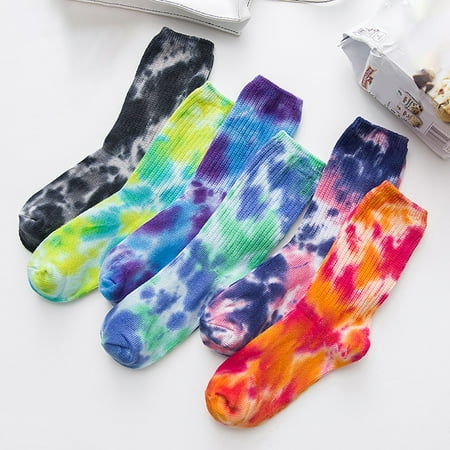 

Taluosi Cotton Fashion Couple Tie-Dyed Breathable Skateboard Soft Middle Tube Socks