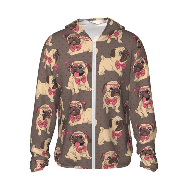 Fotbe Cut Pug Chaqueta con Protección Solar UPF 50+ para Hombre y Mujer, Camisa con Capucha y Bolsillos-X-Large