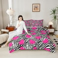thumbnail image 4 of Castle Fairy Zebra Print 2pcs Bedding Comforter Set,Love Heart Print Twin Comforter Sets,Black Pink Breathable Bedding Set,Ultra Soft Abstract Home Decor, 4 of 8