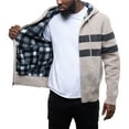 thumbnail image 4 of CULTURA AZURE Mens Zip Up Plaid Lined Knit Cardigan Hooded Sweater, Full Zip Classic Fit Sweater with Stripes & Lining, Sand/Shadow, XL, 4 of 8