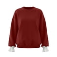 thumbnail image 5 of Maplenight Womens Crew Neck Sweatshirt Ruffle Cuff Long Sleeve Tops Regular Fit Casual Pullover Sweatshirts, 5 of 5