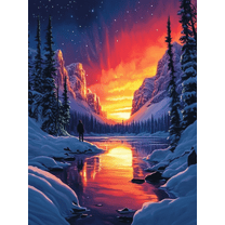 Winter Sunset Mountain Lake Canvas Wall Art，Suitable for Living Room，Office，Hotel，Study Room Decoration.