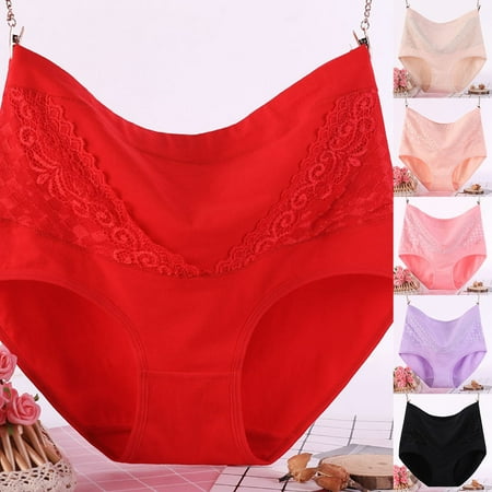 CFLVAEK Cotton Underwear Briefs for Women Plus Size High Waist Lace Brief Summer Tummy Control Ladies Underpants Purple XXXXL