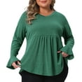 thumbnail image 2 of DARING DIVA Women's Plus Long Sleeve Flared Sleeves Peplum Top 1X Green, 2 of 5