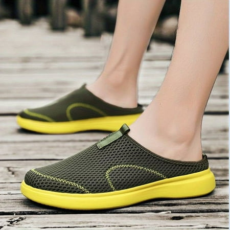 

Men s Mesh Half Sneakers Slip-on Mule Shoes Breathable Closed Toe Sandals Lightweight Casual Half Slippers Shoes