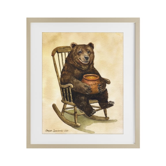 Stupell Industries Happy Bear & Pot of Honey Birch Framed Print Under Glass, design by George Dyachenko