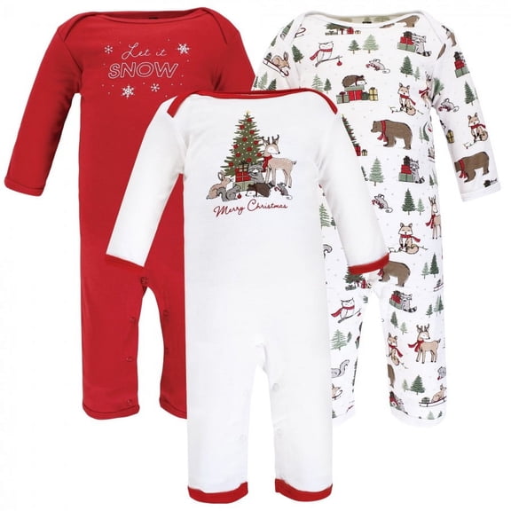 Hudson Baby Unisex Baby Cotton Coveralls, Christmas Forest, 0-3 Months