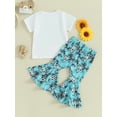 thumbnail image 5 of FEORJGP Kids Baby Girl 2 Piece Summer Outfits 6M 9M 1T 2T 3T 4T 5T Toddler Short Sleeve Graphic T-Shirt Crew Neck Shirt Letter Print Tops and Elastic Floral Flare Pants Casual Cute Clothes, 5 of 9