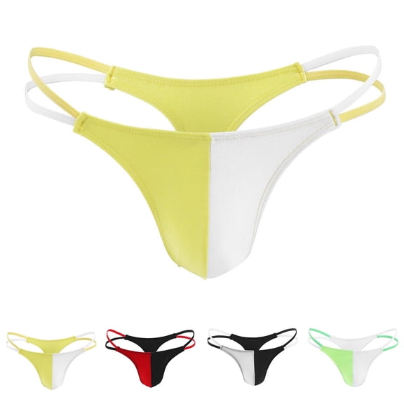 Fjofpr Mens Thong Underwear String with Color Block Men's Breathable Thin Thong Men's Comfortable Body Breathable Underwear Briefs Yellow Free Size