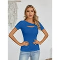 thumbnail image 6 of Womens Fashion Fall Clothes One Piece Cutout Tops short Sleeve Slim Fitted Shirts Tee Tshirts, 6 of 6