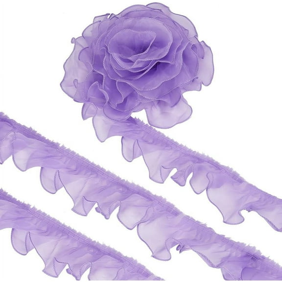 11Yard Polyester Pleated Lace Trims 3 inch Wide Purple Ruffled Ribbon Ruffled Pleated Lace Fabric Trim for Sewing and Art Craft Decoration