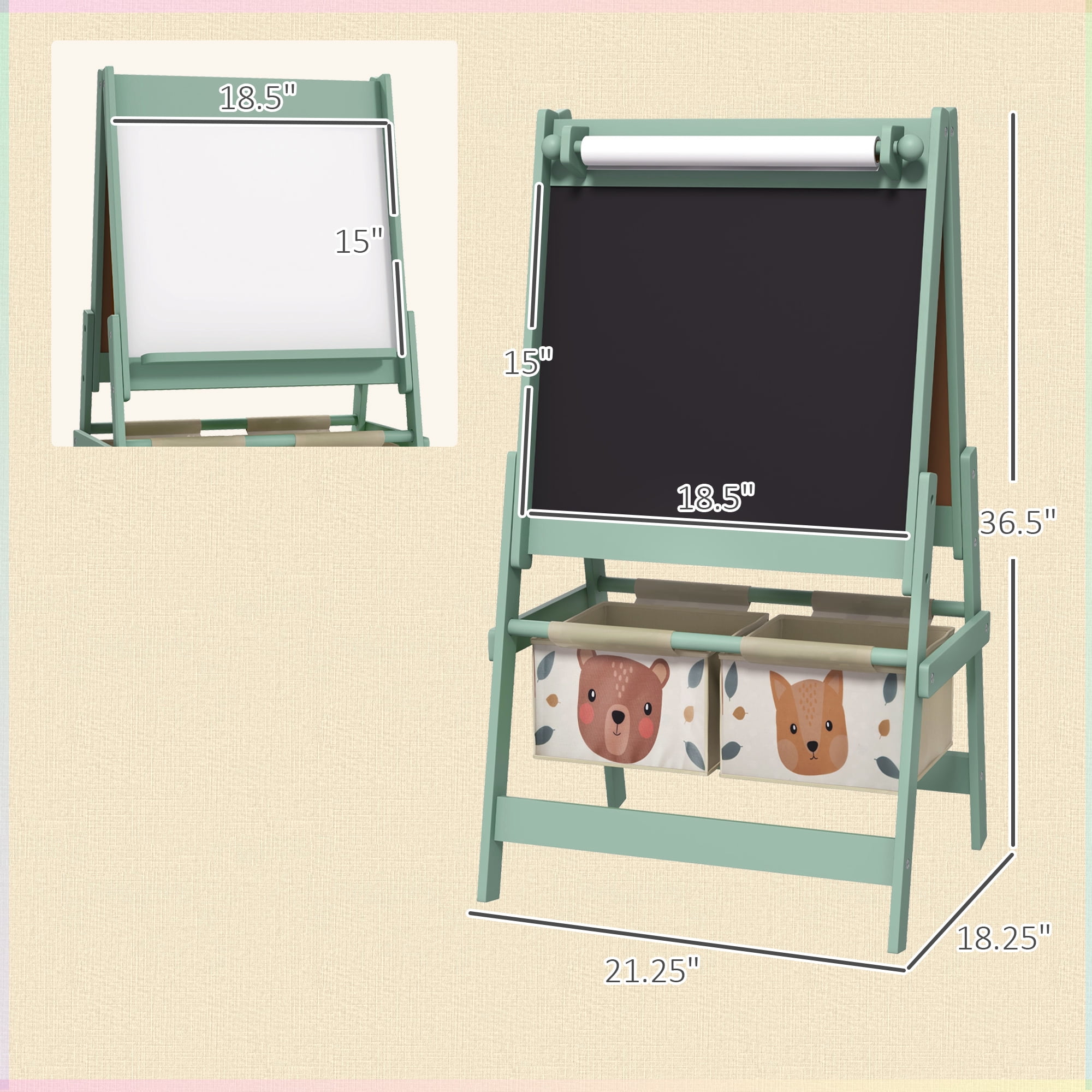 Qaba Art Easel For Kids With Paper Roll, 3 In 1 Toddler Painting Easel With  Blackboard, Whiteboard, Storage Baskets, Green : Target