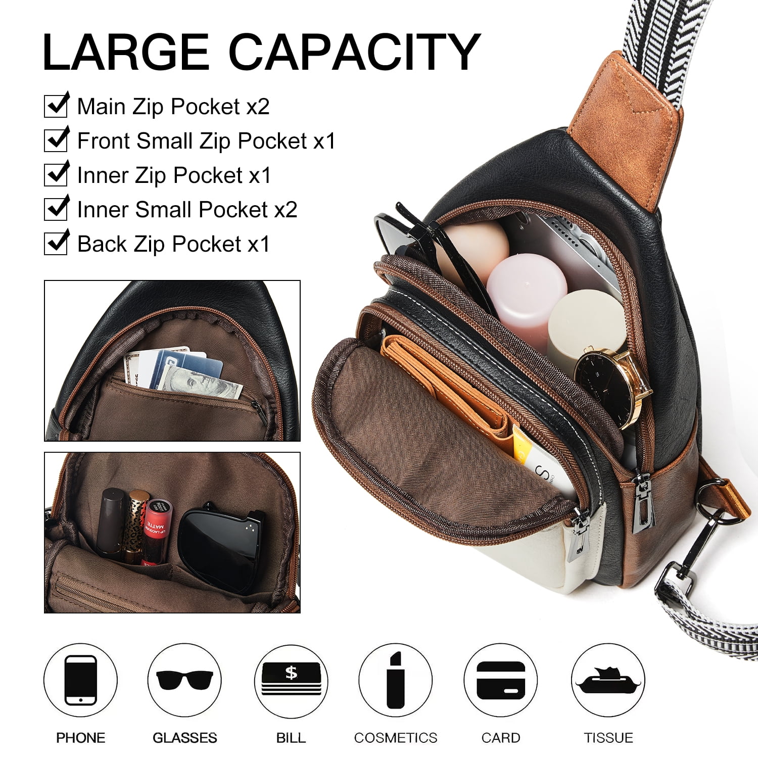 7L Crossbody Sling Bag, Anti-Theft Travel Chest & Belt Bag for Women and Men, Faux Leather