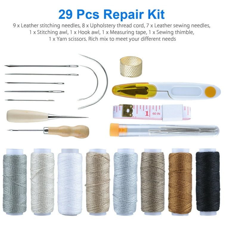29pcs Leather Craft Tool Kit, TSV Upholstery Repair Kit for Sewing, Stitching, Measuring, Size: Small