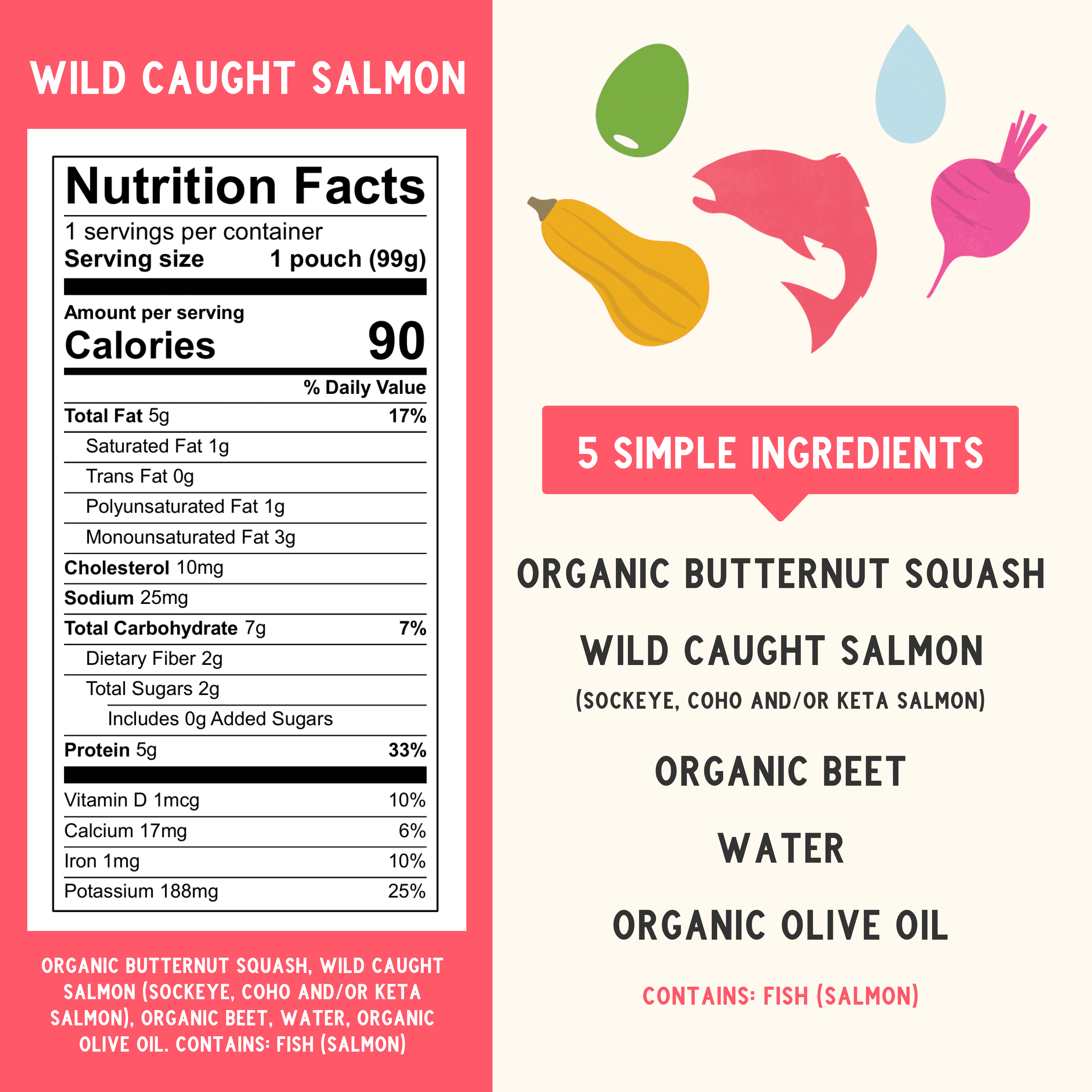 Serenity Kids Wild Caught Salmon Stage 2 Baby Food, Organic Butternut Squash & Beet, 3.5 oz Pouches (6 pack)