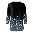 thumbnail image 4 of Summer Tops, 3/4 Sleeve Shirts Cute Flower Print Graphic Tees Blouses Casual Plus Size Basic Tops Pullover Ladies And Blouses Tops Square Neck For Women Tops Tees Tops (L, Dark Blue) ZMTing, 4 of 4