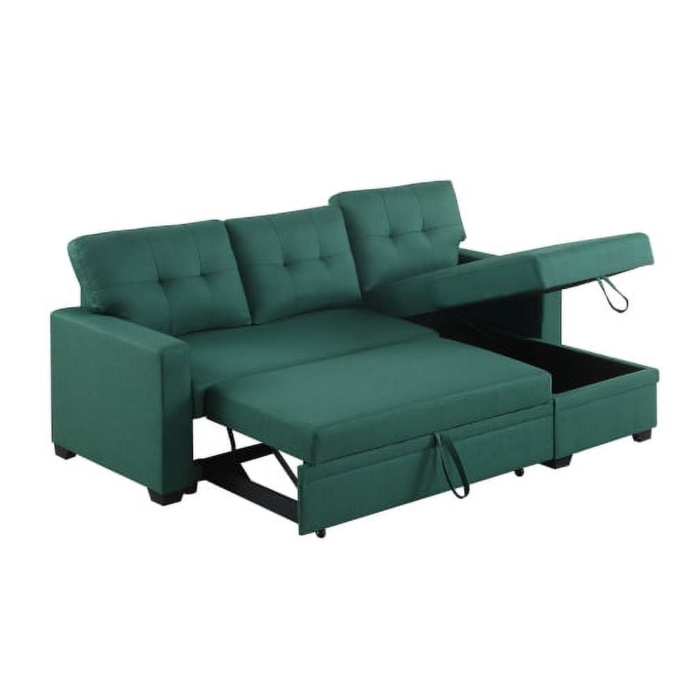 BSHTI Green Linen Sectional Pull Out Sleeper Sofa Bed with Storage Chaise for Living Room, L-Shaped Couch with Ottoman, 3-Seat Sleeper Sofa Modern Style Wood Frame Sofa Couch