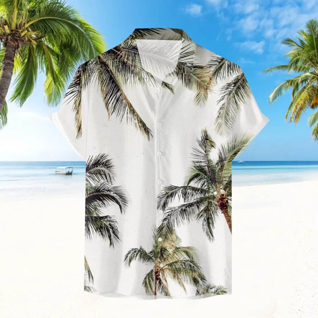 toraway Chemises pour Hommes Manches Courtes Mode Décontractée Impression de Paysage Chemise à Col Rabattu m