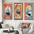 thumbnail image 1 of Designart « Vintage RMS Titanic Postal Stamp II » Bateau Ensemble d'Art Mural Encadré de 3 - Ensemble de Cadres Modernes Rouges pour Mur de Galerie pour Déco Maison, 1 of 6