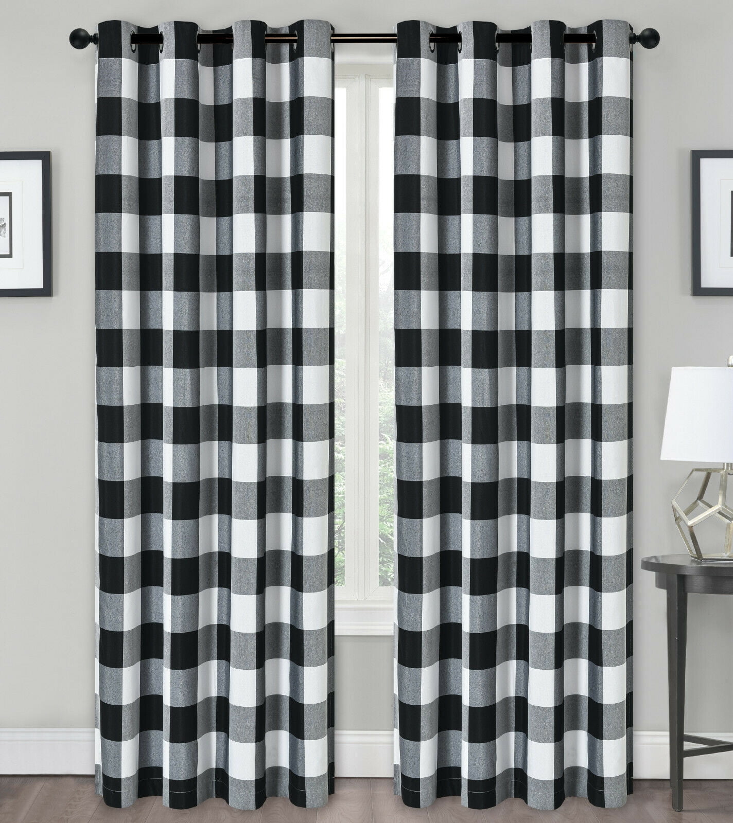 Country Lodge Farmhouse Buffalo Plaid Checkered Grommet Top Curtains