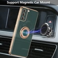 thumbnail image 4 of Electroplated Magnetic Ring Holder Case, 360 Degree with Rotation Metal Finger Ring Holder Magnet Car Holder Soft Silicone Shockproof Cover for Samsung Galaxy S21 FE - Dark Green, 4 of 13