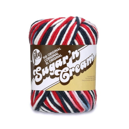 UPC: 0057355382145 | Lily Sugar n Cream The Original Ombre 4 Medium Cotton Yarn Red White Blue 2oz/57g 95 Yards