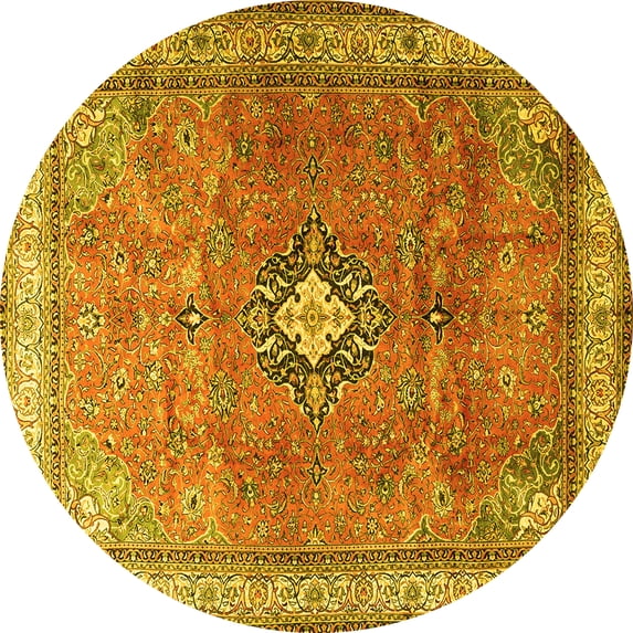 Ahgly Company Machine Washable Indoor Round Persian Yellow Traditional Area Rugs, 7' Round