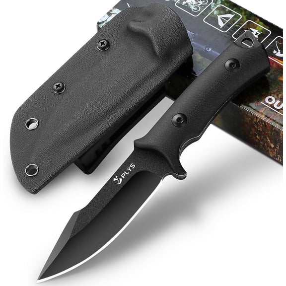 Plys 3.6 inch Fixed Blade Camping Knife, Full Tang Outdoor Tactical Knives with Kydex Sheath, G10 Handle, Hunting Hiking Essentials Gear
