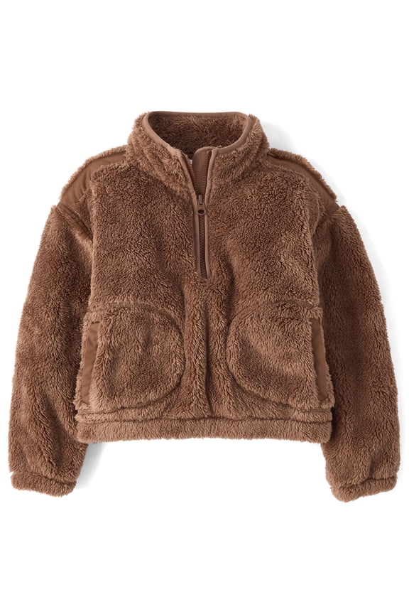 Girls Long Sleeve Sherpa Half Zip Pullover, Sizes XS-XXL
