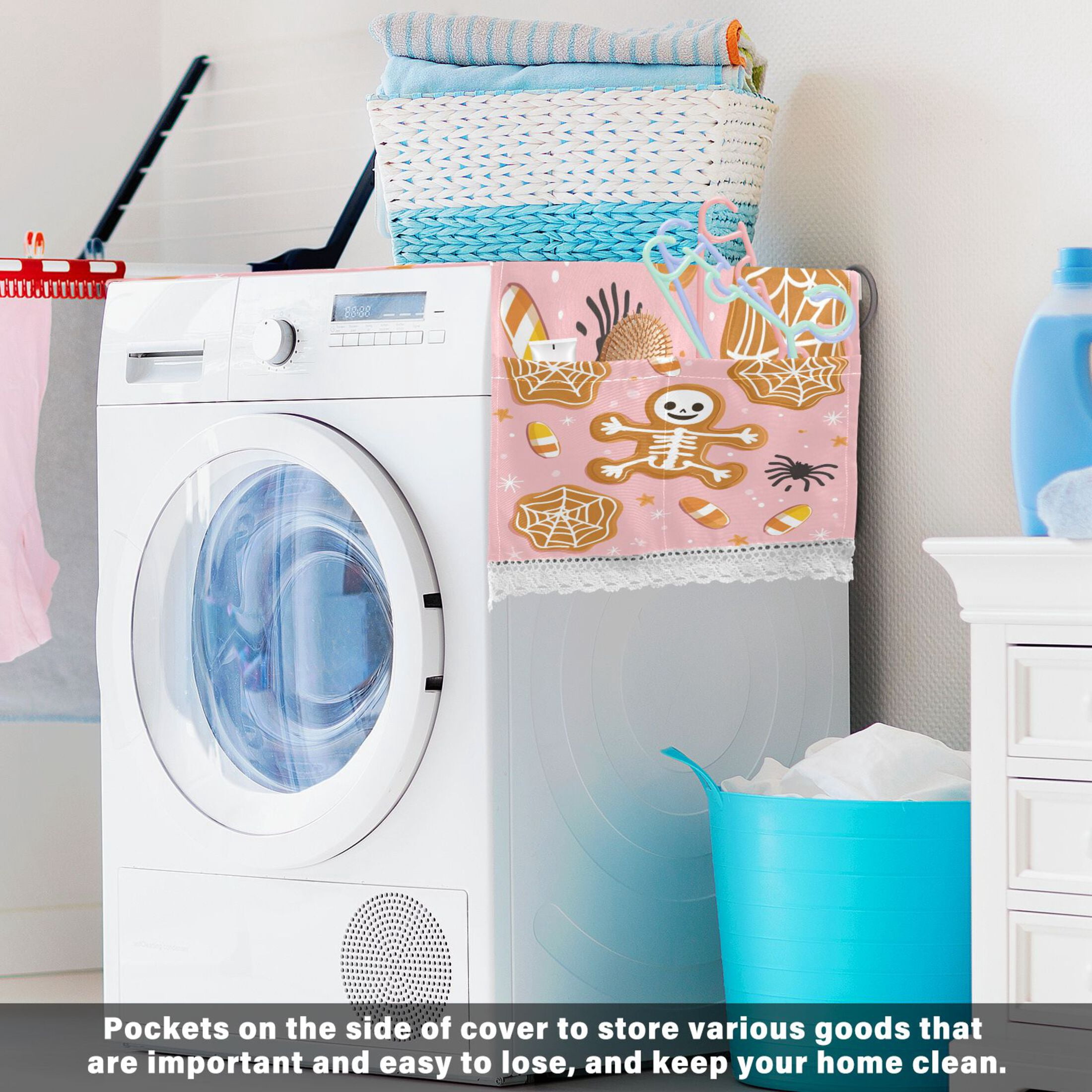 WOBOGO Halloween Cookies and Gingerbread Men Pattern Washing Machine Cloth Dryer Refrigerator Top Cover Protective Non-Slip Mat For Kitchen Laundry