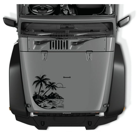 AnyStickerYouWant - Hawaiian Palm Tree Beach/Mountain Theme Vinyl Decal Sticker, 22" Tall Waterproof Vinyl Hood Decal - Fits on & Compatible with Jeep Wrangler & Jeep Gladiator
