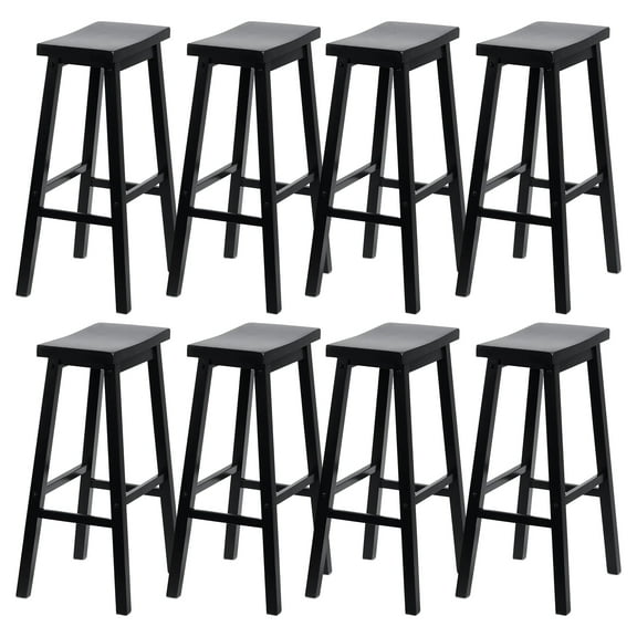 PJ Wood Classic Saddle-Seat 29" Kitchen Counter Stools, Black (8 Pack)