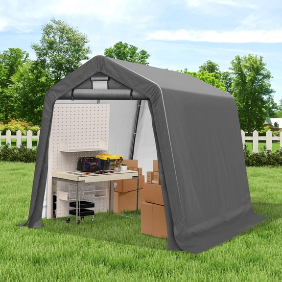 8FT x 8FT Heavy Duty Storage Shed Portable Shelter Tent with Ventilation Windows Roll Up Doors for Motorcycle Bike Lawn Equipment Grey