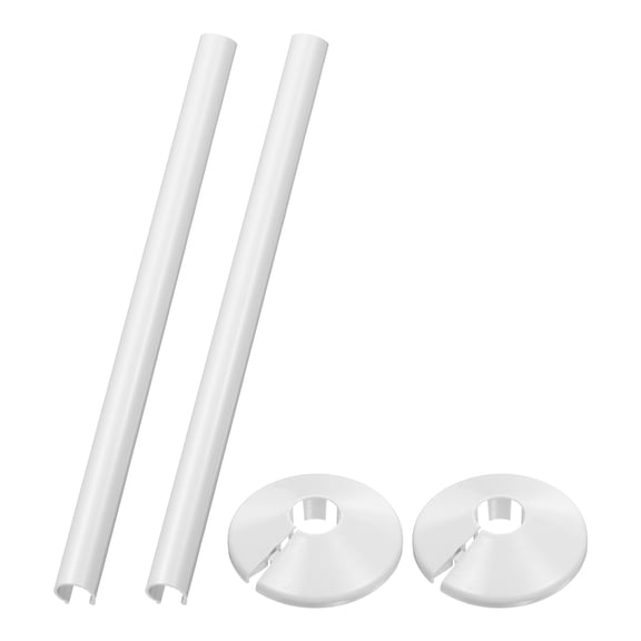 Uxcell Radiator Pipe Cover Kit Fit 15mm (0.59") Tube - 2Set Plastic Radiator Escutcheon Plate & 15 x 300mm Pipe Sleeve for Kitchen, Bathroom, Toilet Wall Tube, White