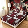 thumbnail image 3 of Manfei Farmhouse Bear Queen Sheets, Winter Pine Tree Queen Sheet Sets, Dark Brown Red, 4-Piece, 1 Flat Sheet, 1 Fitted Sheet and 2 Pillowcases, 3 of 6