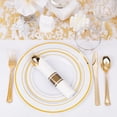 thumbnail image 6 of 350 Pieces Gold Plastic Plates - Disposable Silverware and Cups, Include: 50 Dinner Plates 10.25”, 50 Dessert Plates 7.5”, 50 Gold Rim Cups 9 OZ, 50 Gold Cutlery for Thanksgiving, 6 of 16