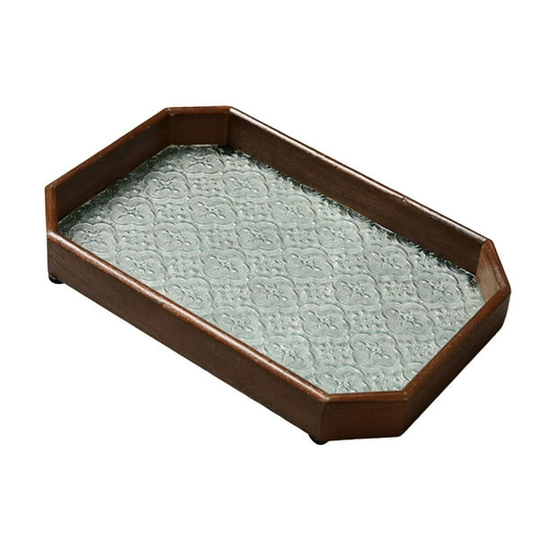 Bandeja de almacenamiento de vidrio para baño, escritorio, solución de almacenamiento, organizador, tocador de maquillaje, cajón Marrón oscuro poligonal