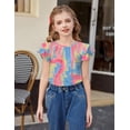 thumbnail image 4 of Arshiner Girls Summer Blouse Ruffle Short Sleeve Pleated Crewneck Casual Tops Tees Blouses, 4 of 5