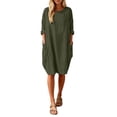 thumbnail image 5 of Oversized Baggy Midi Dress for Women Crew Neck Casual Loose Summer Dress with Pockets Basic Ladies Gown Knee Length Sundress, 5 of 5