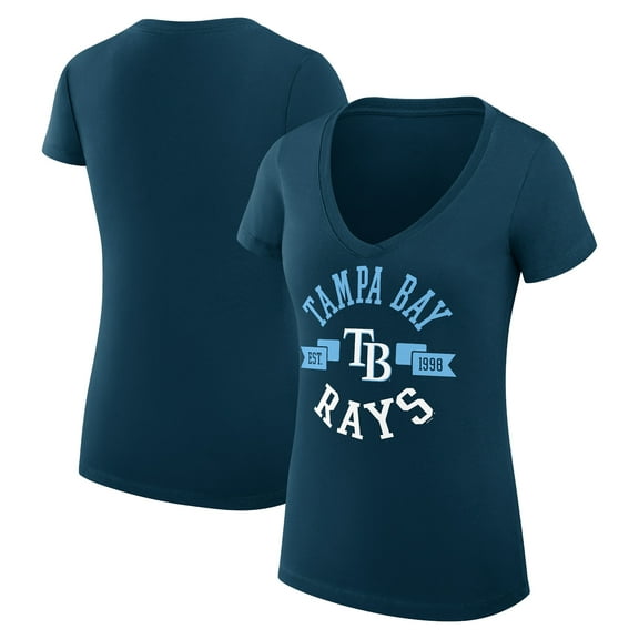 Women's G-III 4Her by Carl Banks Navy Tampa Bay Rays Super-Slim Fit Lightweight City Graphic V-Neck T-Shirt