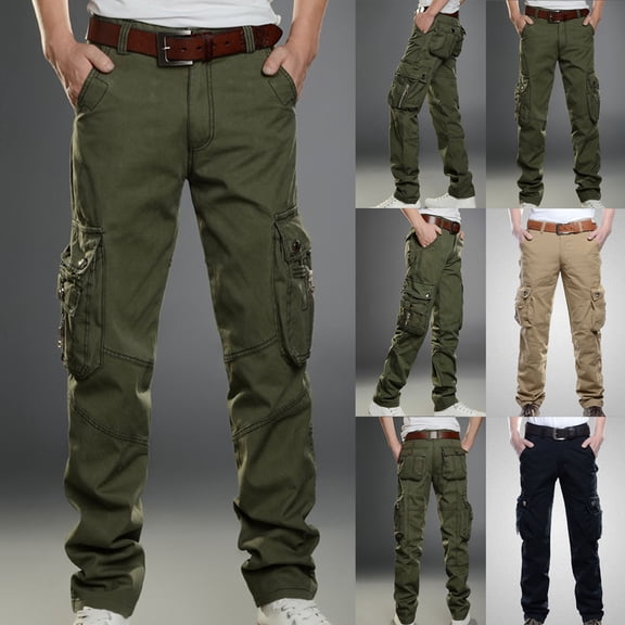 UVEASISHA Men Cotton Military Pants,Mens Jogger Cargo Pants Straight Leg Loose Hiking Athletic Trousers Multiple Pocket Tratical Pants Back to College Sale