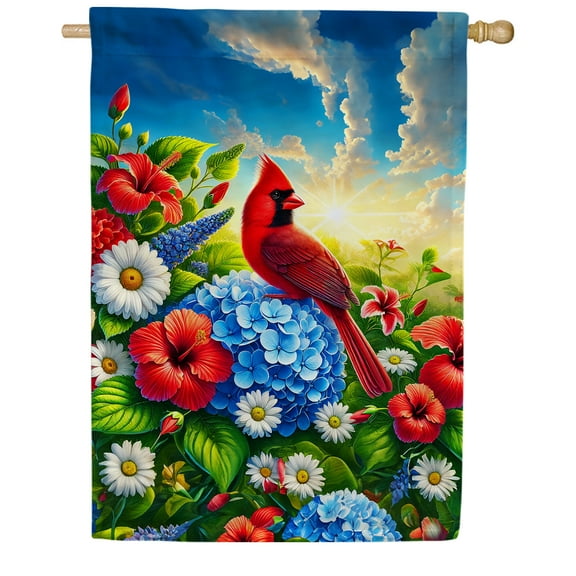 America Forever Cardinal Bird Floral House Flag, 28 x 40 inch Double Sided, Spring Flower and Red Cardinal Flag, Spring Summer Seasonal Outdoor Decorative for Lawn