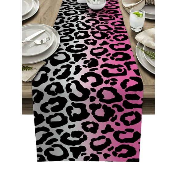 Table Runner Ombre Leopard Table Decoration for Kitchen Dinning Pink Grey Gradual Color Table Decoration for Indoor Outdoor Party Wedding Decor 13x90 Inch