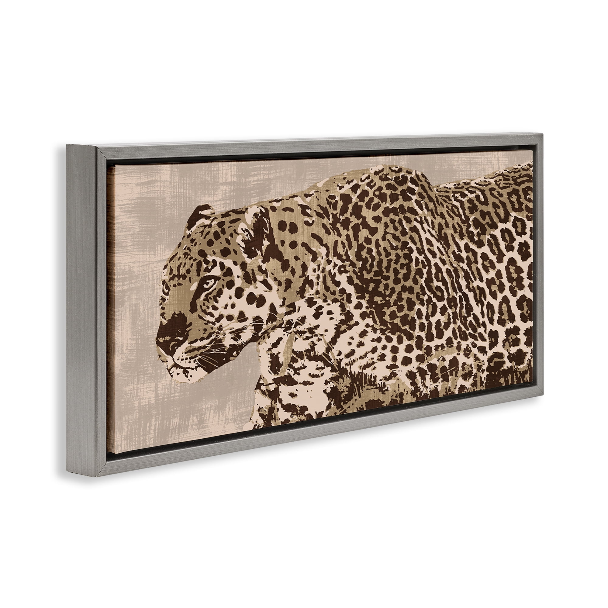 Stupell Industries Fierce Growling Cheetah Animals Painting Gray Floater Framed Canvas Art Print Wall Art, 31 x 14