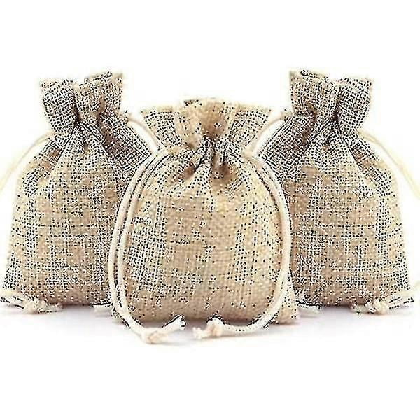 Set of 50 Burlap Gift Bags with Drawstring - Small Linen Pouches for Candy and More, 7x9cm