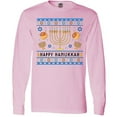 thumbnail image 3 of Inktastic Happy Hanukkah Sweater Style Design with Menorah and Dreidel Long Sleeve T-Shirt, 3 of 5